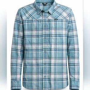 Orvis Pro Shirt Mens 2XL XXL Teal Plaid Long Sleeve Snap Fishing Outdoors Pocket